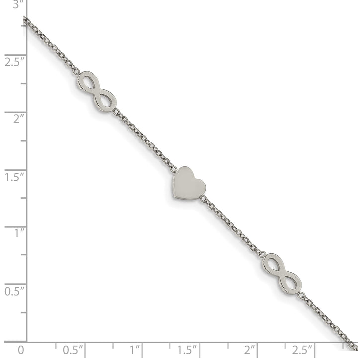 Chisel Stainless Steel Heart and Infinity 7" Bracelet with 1"