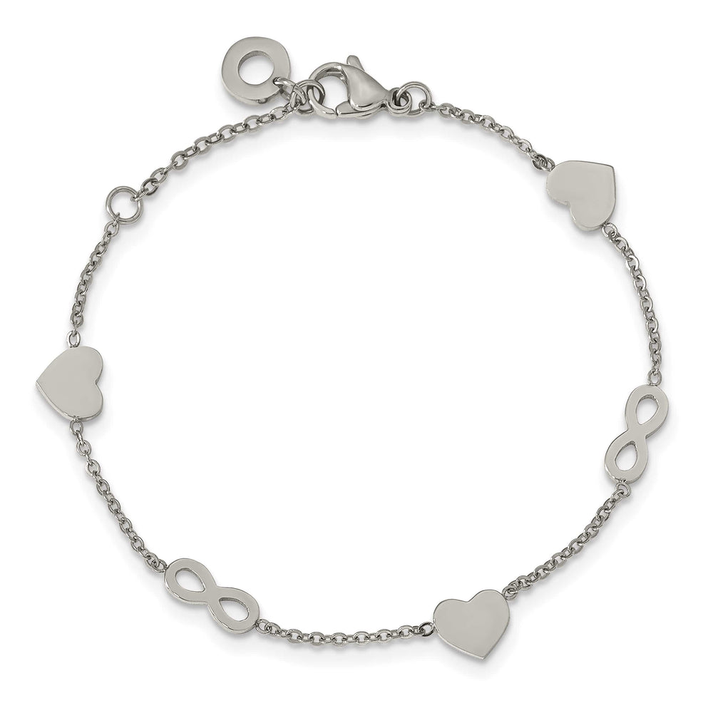 Chisel Stainless Steel Heart and Infinity 7" Bracelet with 1"