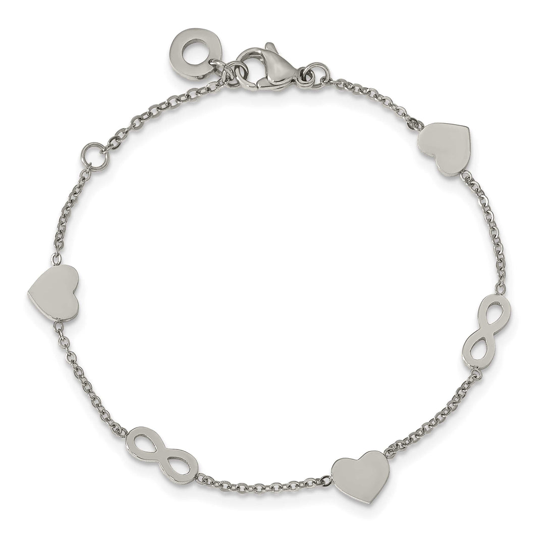 Chisel Stainless Steel Heart and Infinity 7" Bracelet with 1"