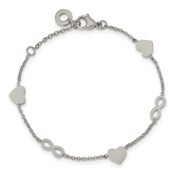 Chisel Stainless Steel Heart and Infinity 7" Bracelet with 1"