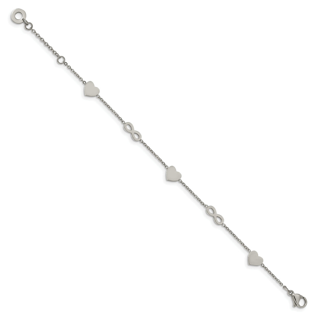 Chisel Stainless Steel Heart and Infinity 7" Bracelet with 1"