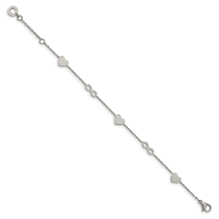 Chisel Stainless Steel Heart and Infinity 7" Bracelet with 1"