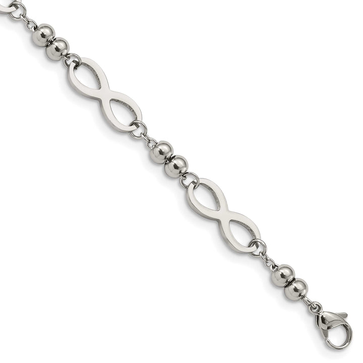 Chisel Stainless Steel Infinity Symbol Link with 4 Leaf Clover Charm