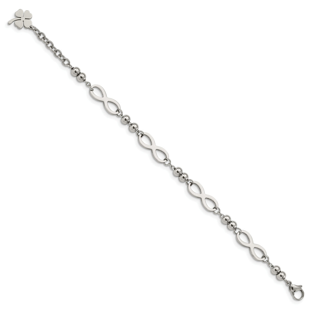 Chisel Stainless Steel Infinity Symbol Link with 4 Leaf Clover Charm