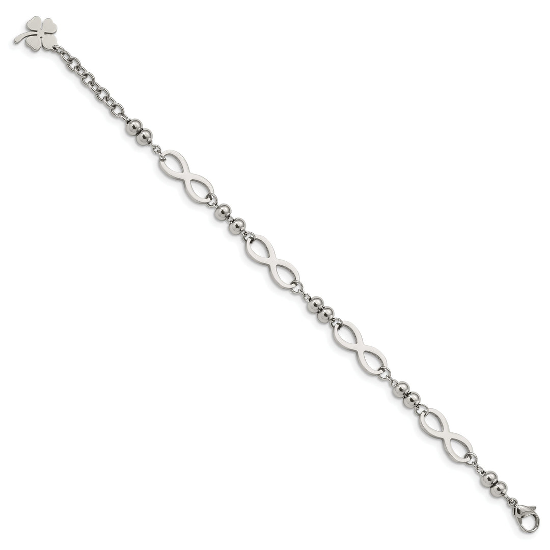 Chisel Stainless Steel Infinity Symbol Link with 4 Leaf Clover Charm