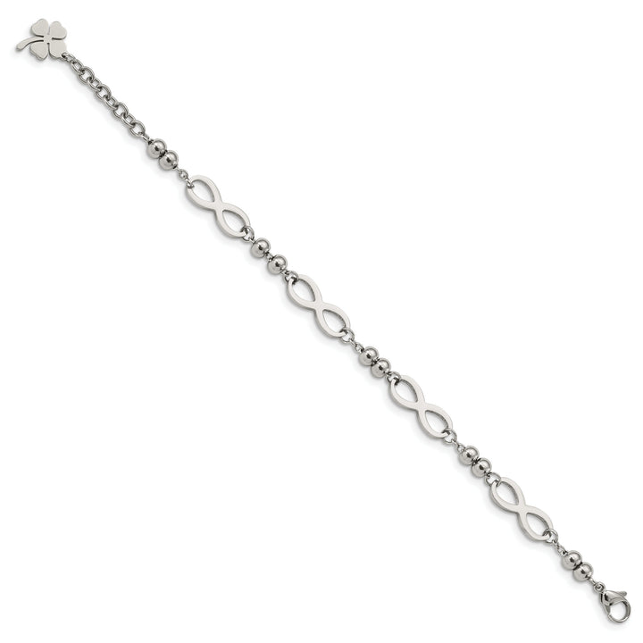 Chisel Stainless Steel Infinity Symbol Link with 4 Leaf Clover Charm