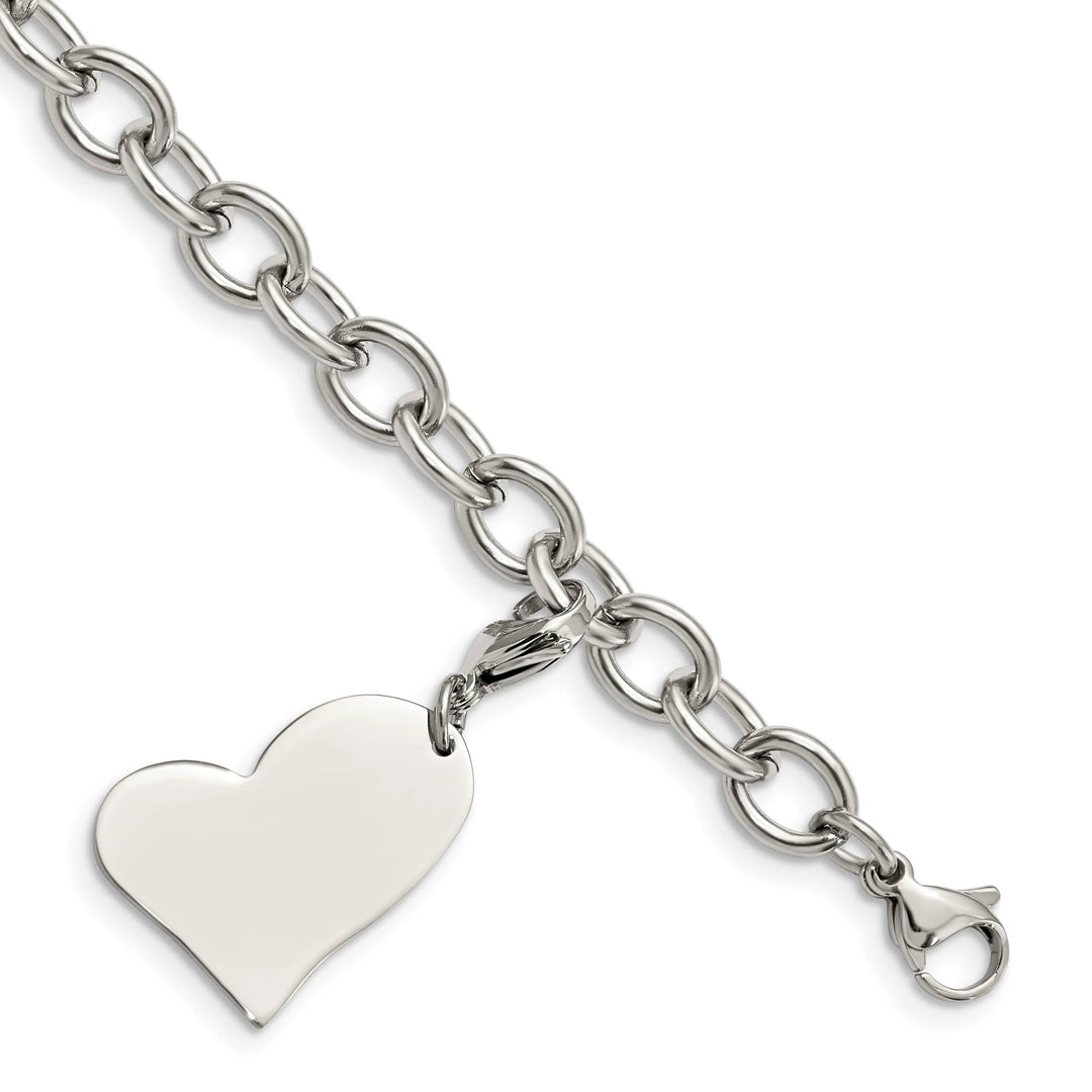 Chisel Stainless Steel Link with Heart Lobster Clasp Charm 8" Bracelet