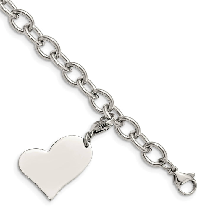 Chisel Stainless Steel Link with Heart Lobster Clasp Charm 8" Bracelet