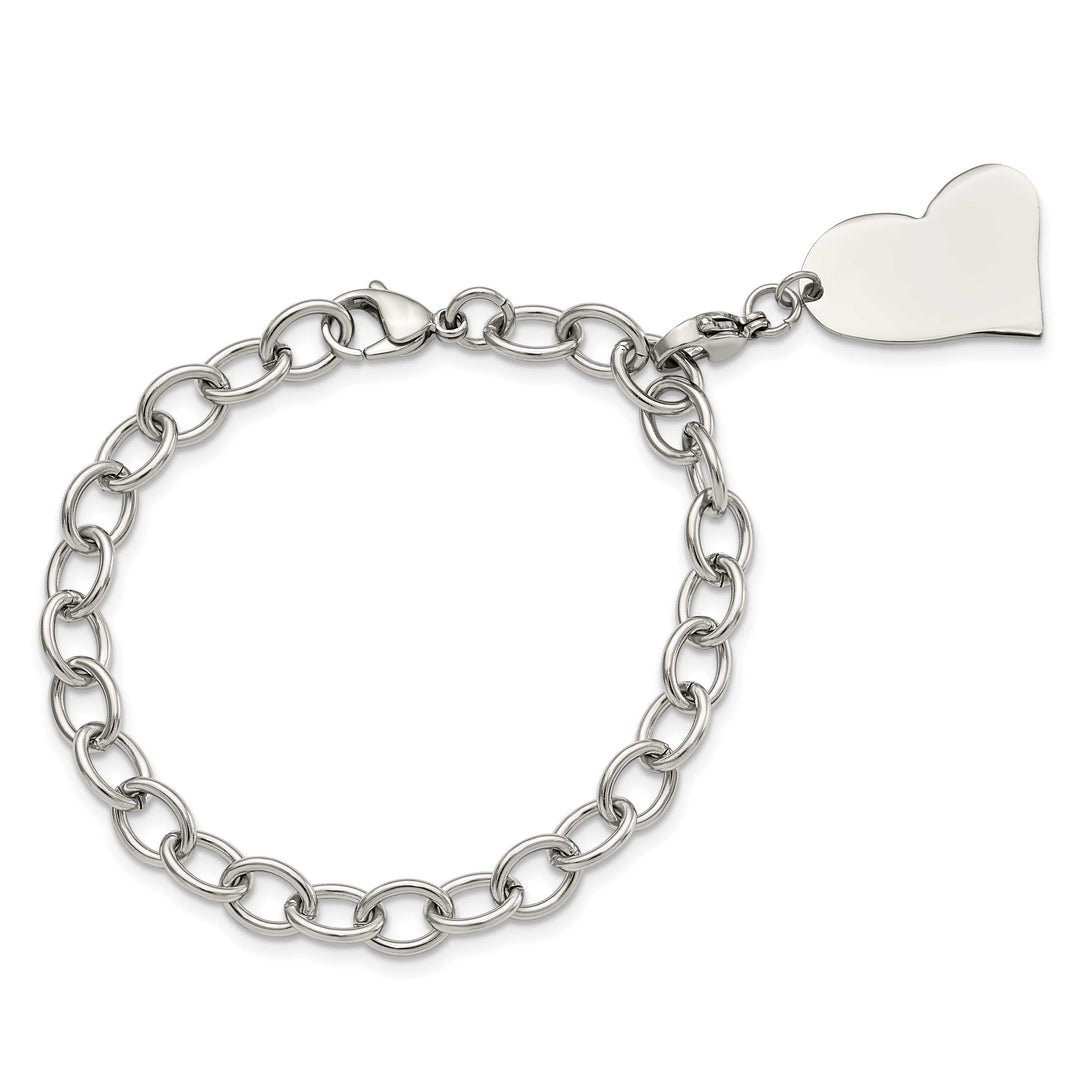 Chisel Stainless Steel Link with Heart Lobster Clasp Charm 8" Bracelet