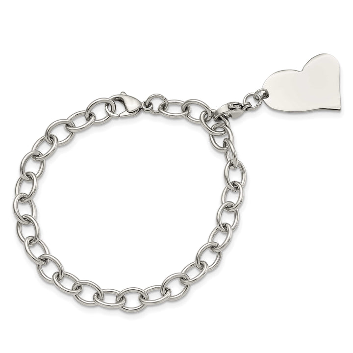 Chisel Stainless Steel Link with Heart Lobster Clasp Charm 8" Bracelet