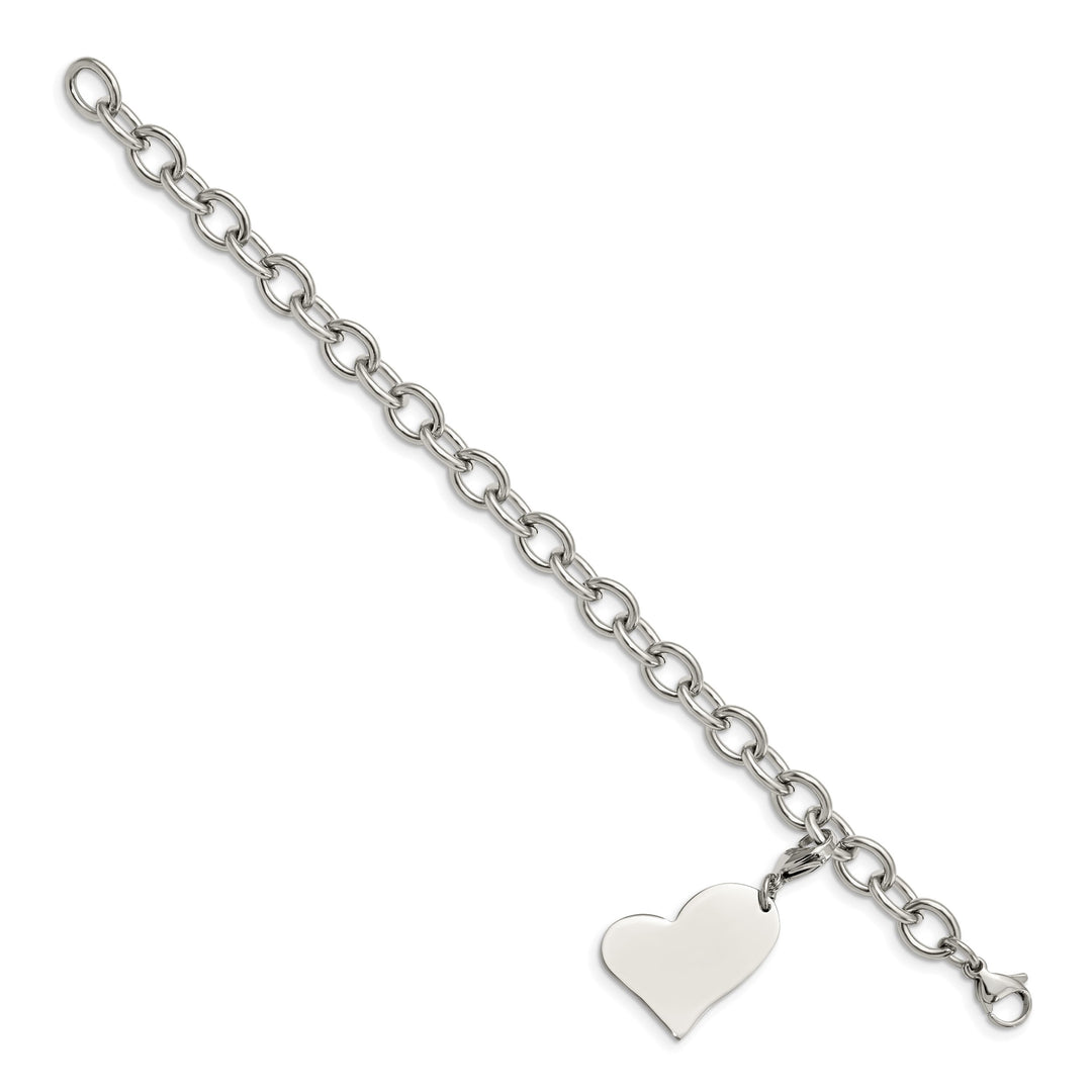 Chisel Stainless Steel Link with Heart Lobster Clasp Charm 8" Bracelet