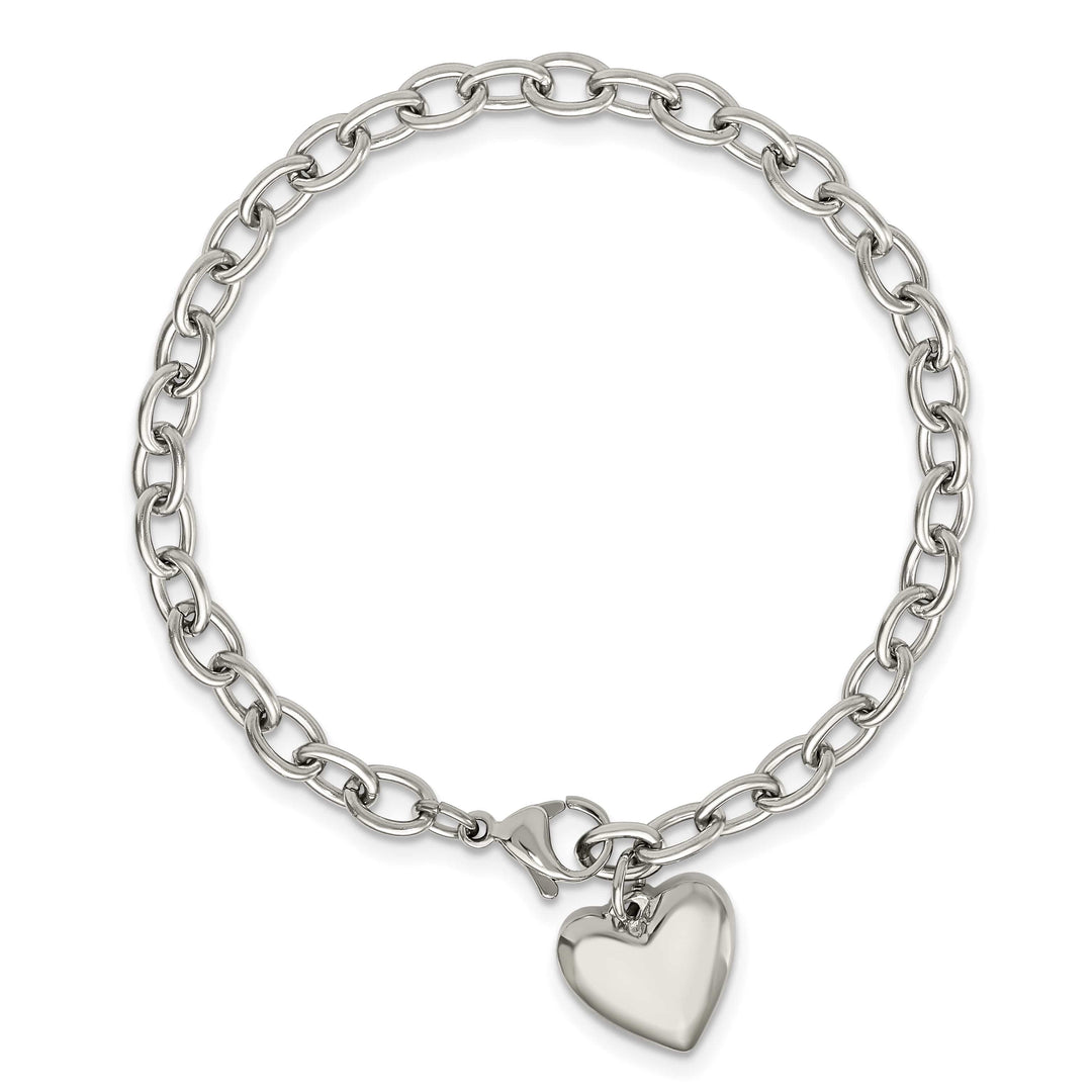 Chisel Stainless Steel Open Link with Heart Dangle 8.5" Bracelet