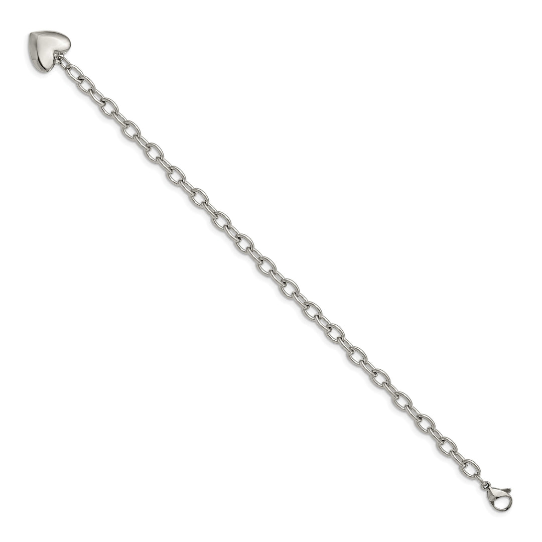 Chisel Stainless Steel Open Link with Heart Dangle 8.5" Bracelet