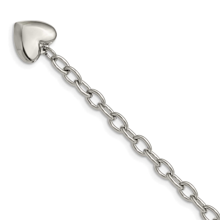 Chisel Stainless Steel Open Link with Heart Dangle 8.5" Bracelet