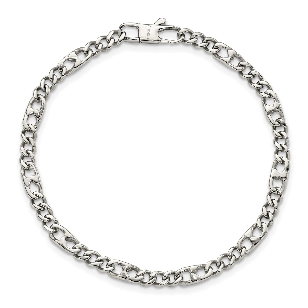 Chisel Stainless Steel Polished 4mm 8.5 inch Figaro Bracelet