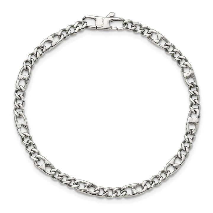 Chisel Stainless Steel Polished 4mm 8.5 inch Figaro Bracelet