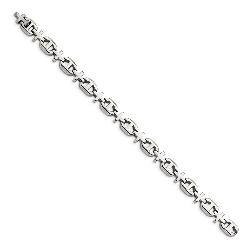 Chisel Stainless Steel Polished 8.5 inch Cross Link Bracelet