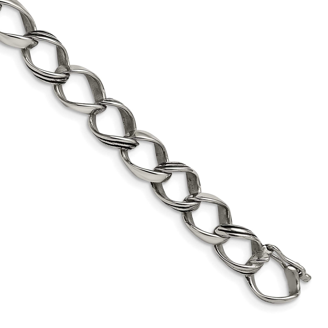 Chisel Stainless Steel Polished and Antiqued 8.25" Fancy Link Bracelet