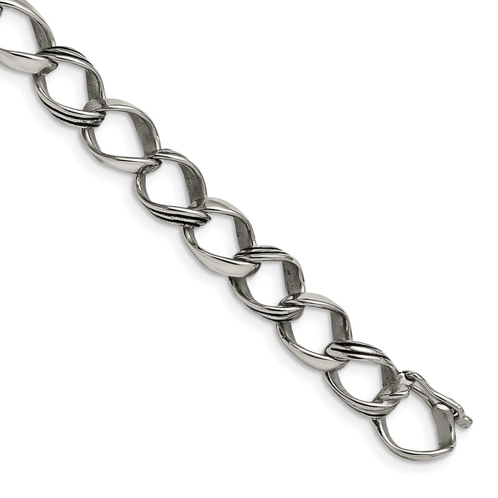 Chisel Stainless Steel Polished and Antiqued 8.25" Fancy Link Bracelet