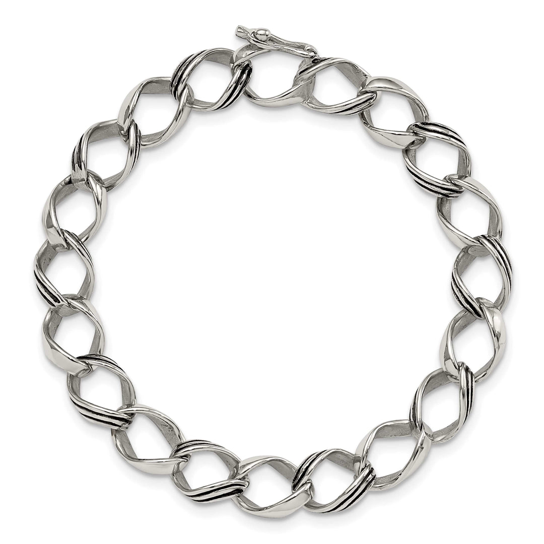 Chisel Stainless Steel Polished and Antiqued 8.25" Fancy Link Bracelet