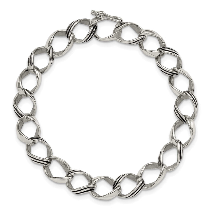 Chisel Stainless Steel Polished and Antiqued 8.25" Fancy Link Bracelet