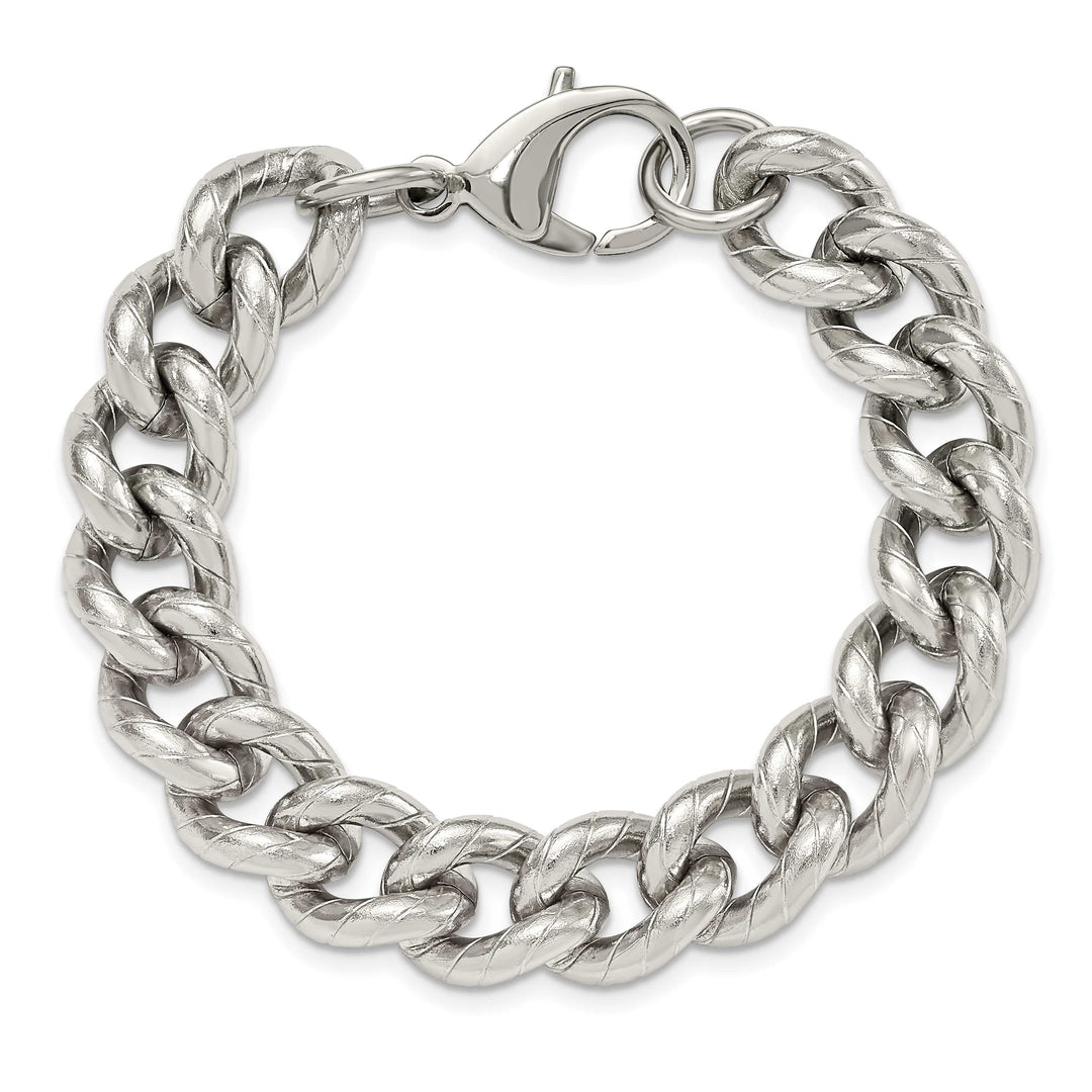 Chisel Stainless Steel Polished and Textured 14.5mm 8" Curb Bracelet