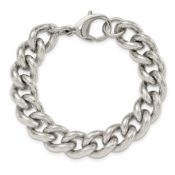 Chisel Stainless Steel Polished and Textured 14.5mm 8" Curb Bracelet
