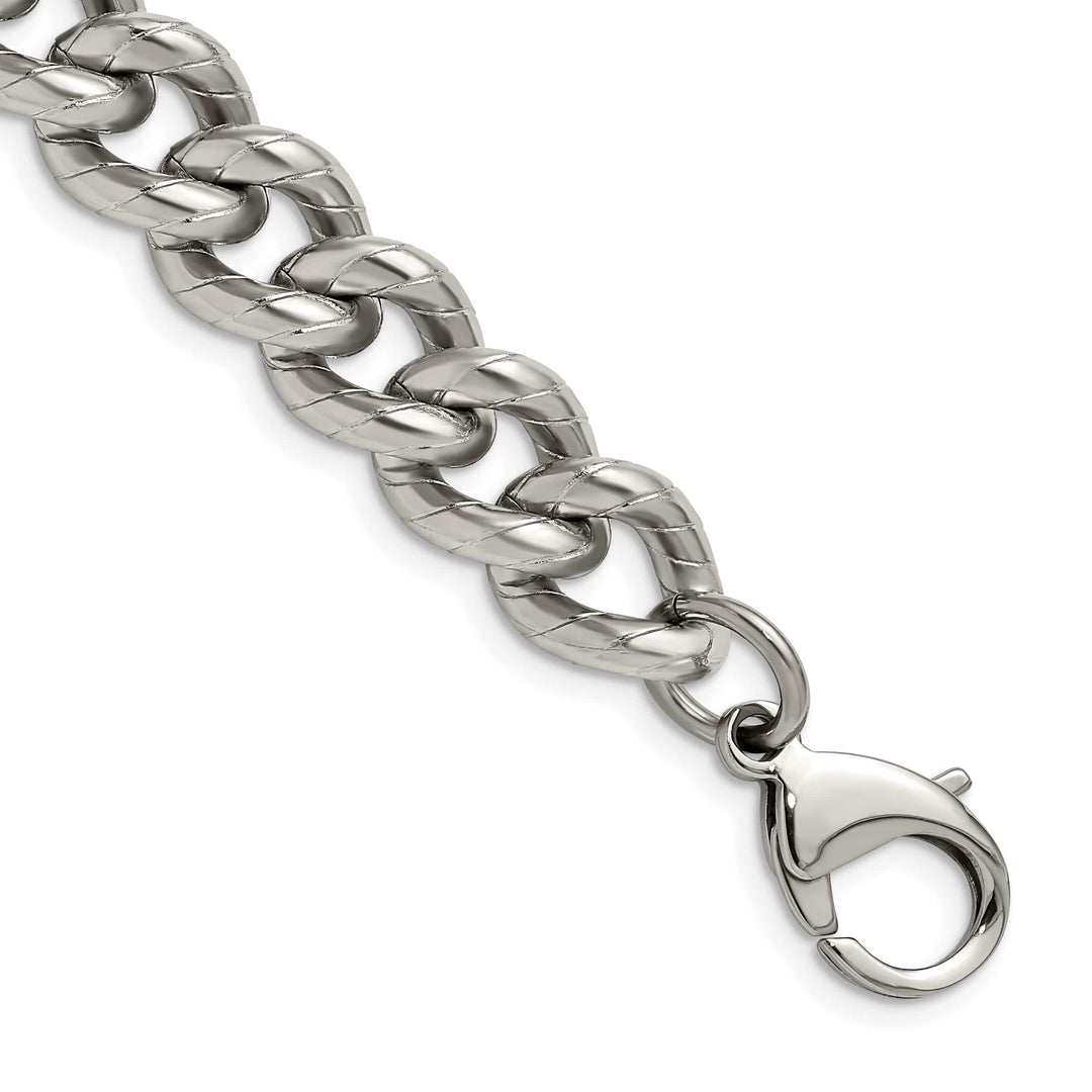 Chisel Stainless Steel Polished and Textured 14.5mm 8" Curb Bracelet