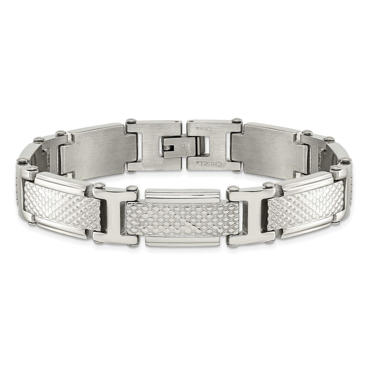 Chisel Stainless Steel Polished and Textured 8.5 inch Link Bracelet