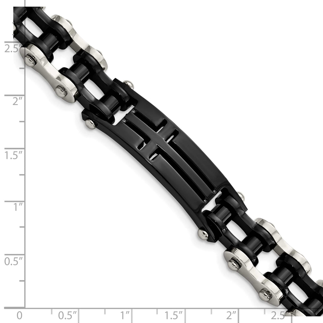 Chisel Stainless Steel Polished Black IP-plated 9" Cross ID Bracelet