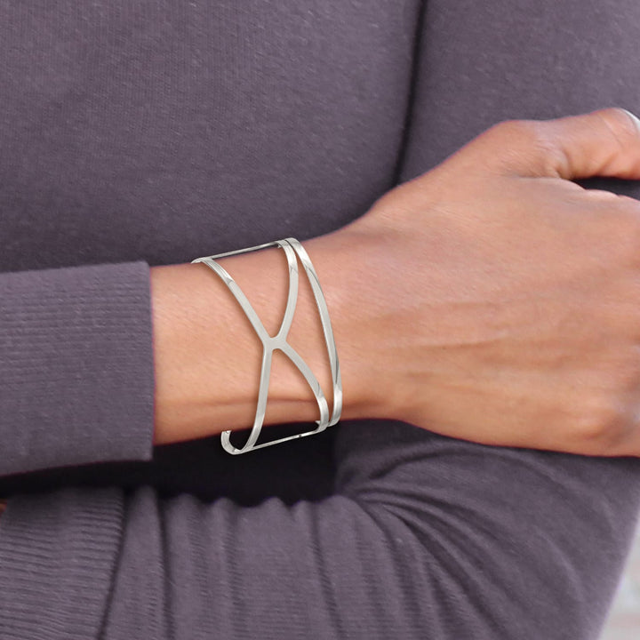 Chisel Stainless Steel Polished Cuff Bangle - 6.5 in