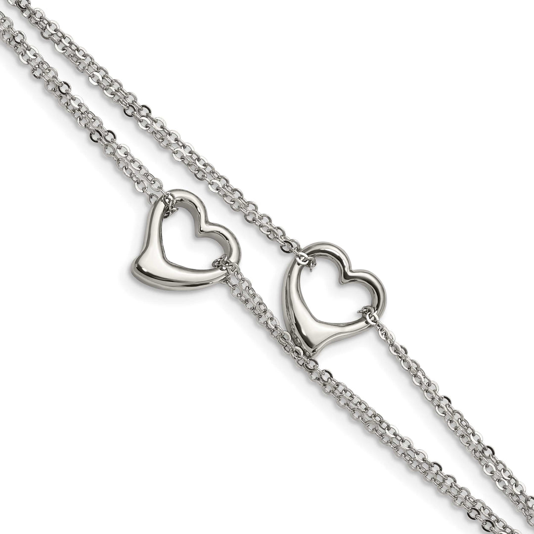 Chisel Stainless Steel Polished Cutout Hearts 7" Multi-Strand Bracelet