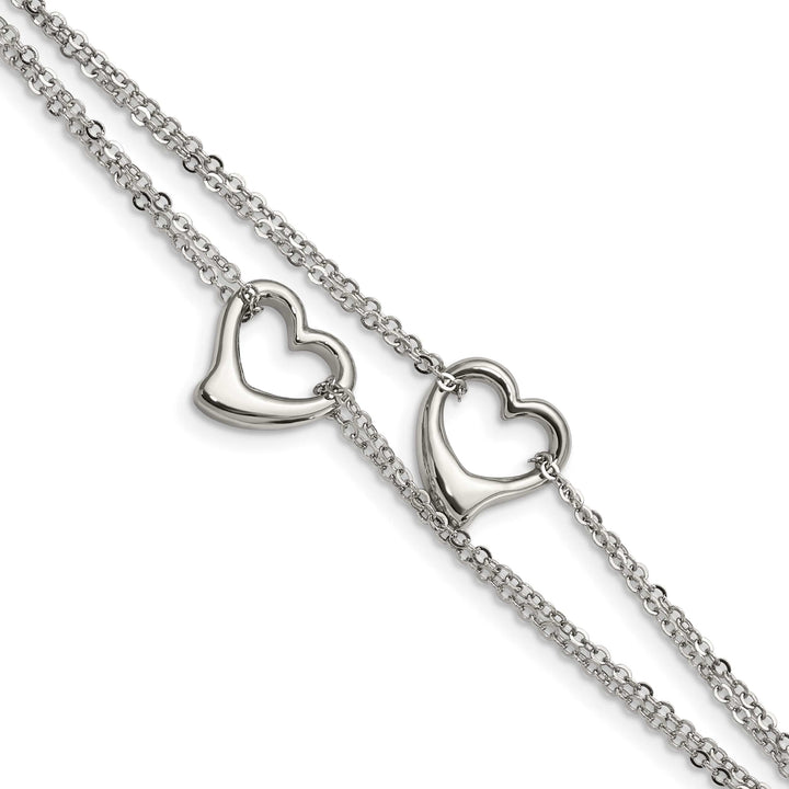 Chisel Stainless Steel Polished Cutout Hearts 7" Multi-Strand Bracelet