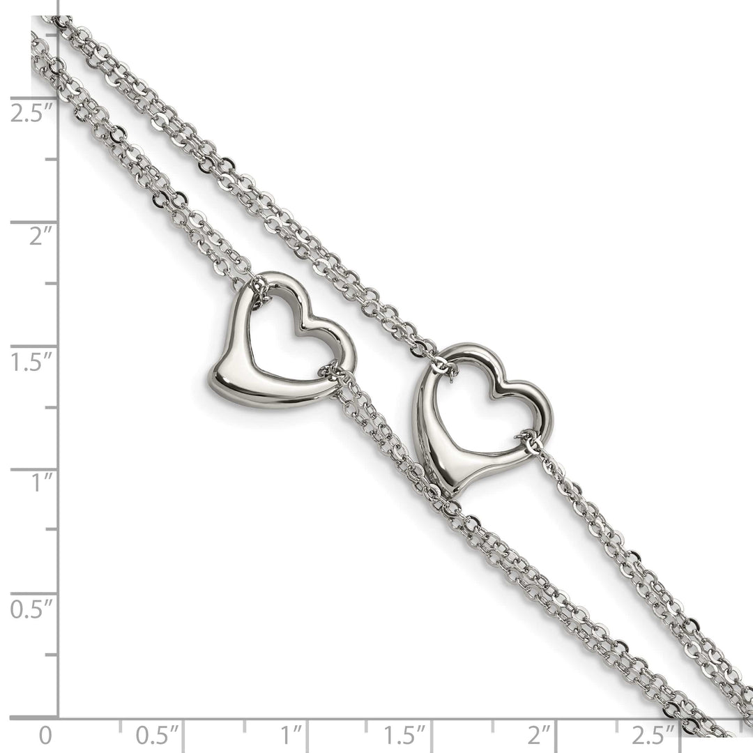 Chisel Stainless Steel Polished Cutout Hearts 7" Multi-Strand Bracelet