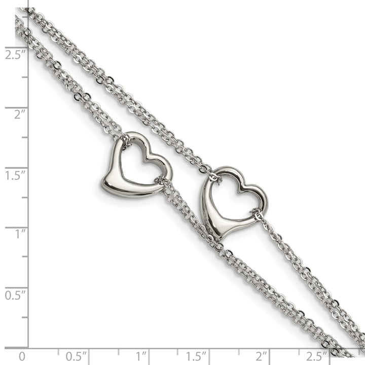 Chisel Stainless Steel Polished Cutout Hearts 7" Multi-Strand Bracelet