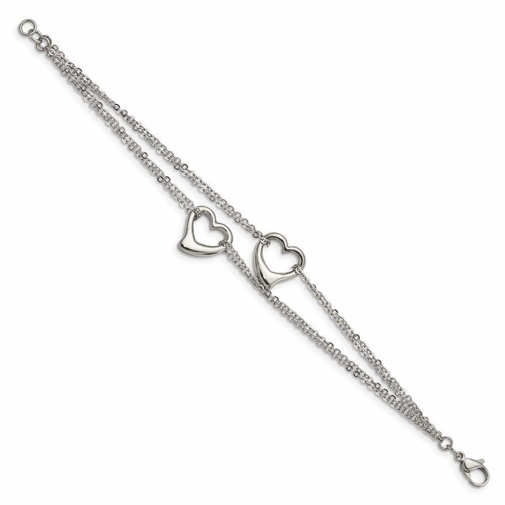 Chisel Stainless Steel Polished Cutout Hearts 7" Multi-Strand Bracelet