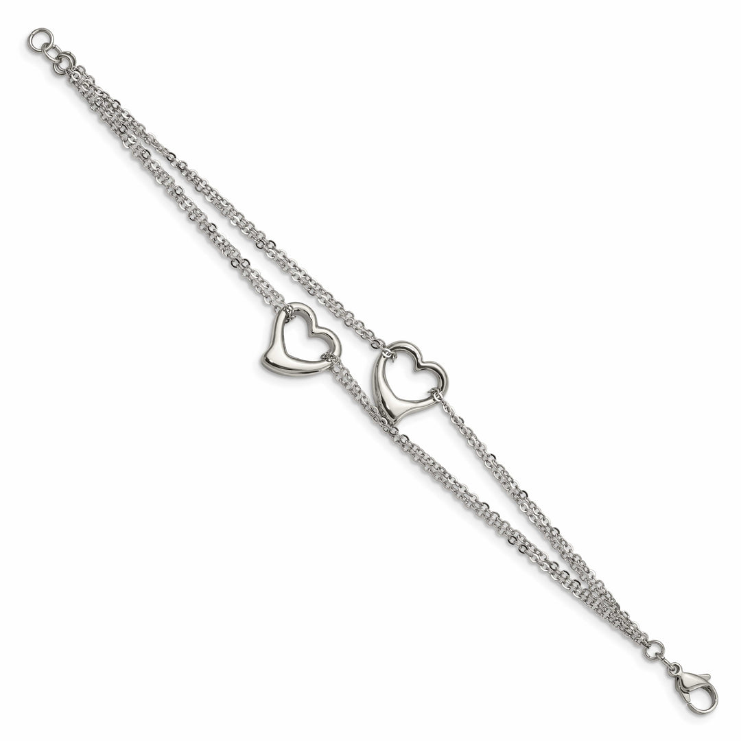 Chisel Stainless Steel Polished Cutout Hearts 7" Multi-Strand Bracelet