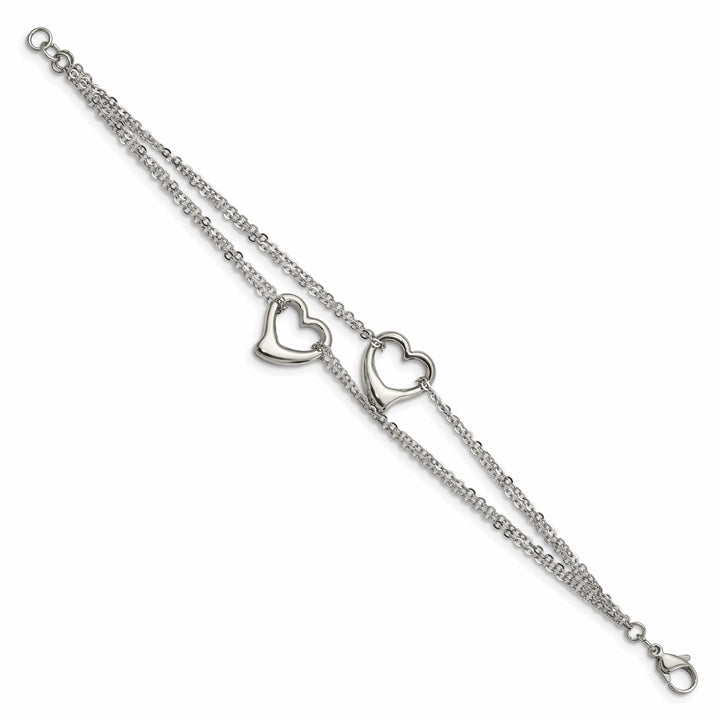 Chisel Stainless Steel Polished Cutout Hearts 7" Multi-Strand Bracelet