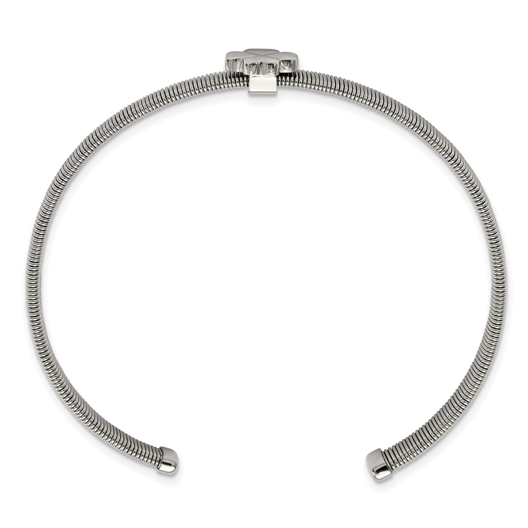 Chisel Stainless Steel Polished Four Leaf Clover Flexible Cuff Bangle