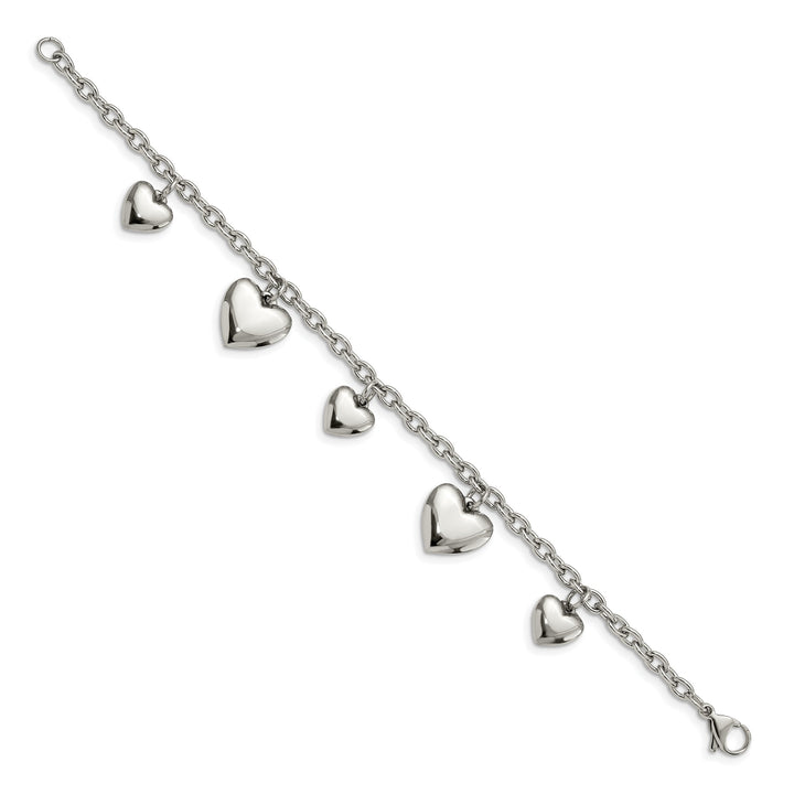 Chisel Stainless Steel Polished Hearts 8 inch Bracelet