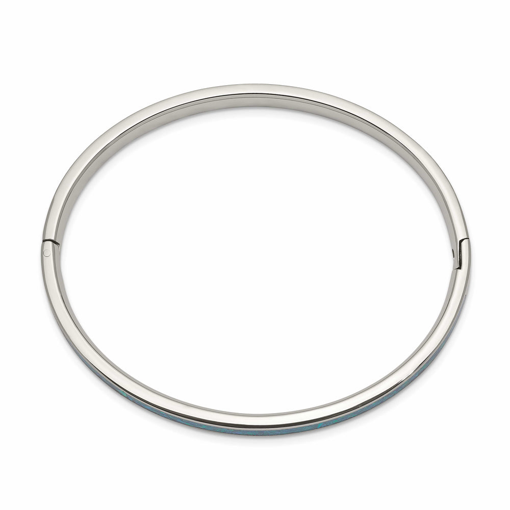 Chisel Stainless Steel Polished Imitation Opal 4.75mm Hinged Bangle