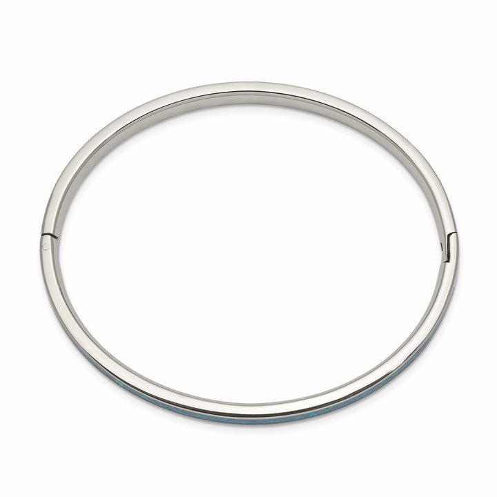Chisel Stainless Steel Polished Imitation Opal 4.75mm Hinged Bangle