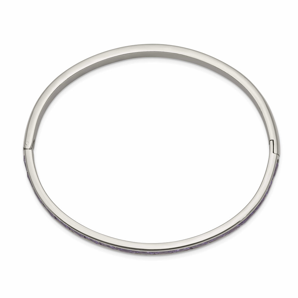 Chisel Stainless Steel Polished Purple CZ 5mm Hinged Bangle
