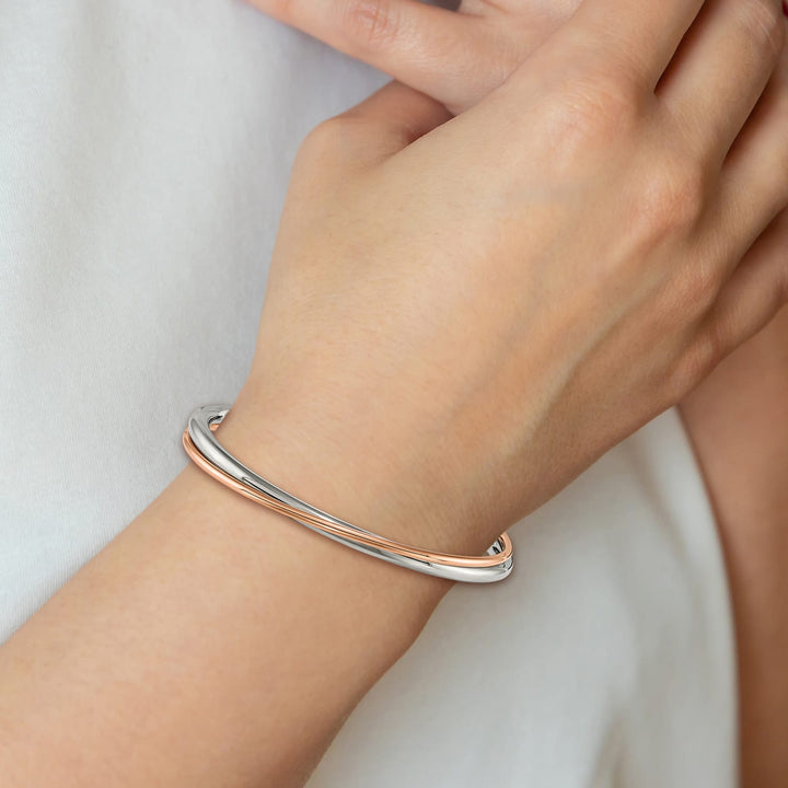 Chisel Stainless Steel Polished Rose IP-plated Twisted Cuff Bangle