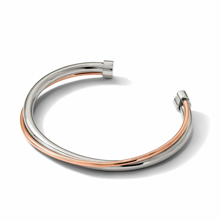 Chisel Stainless Steel Polished Rose IP-plated Twisted Cuff Bangle