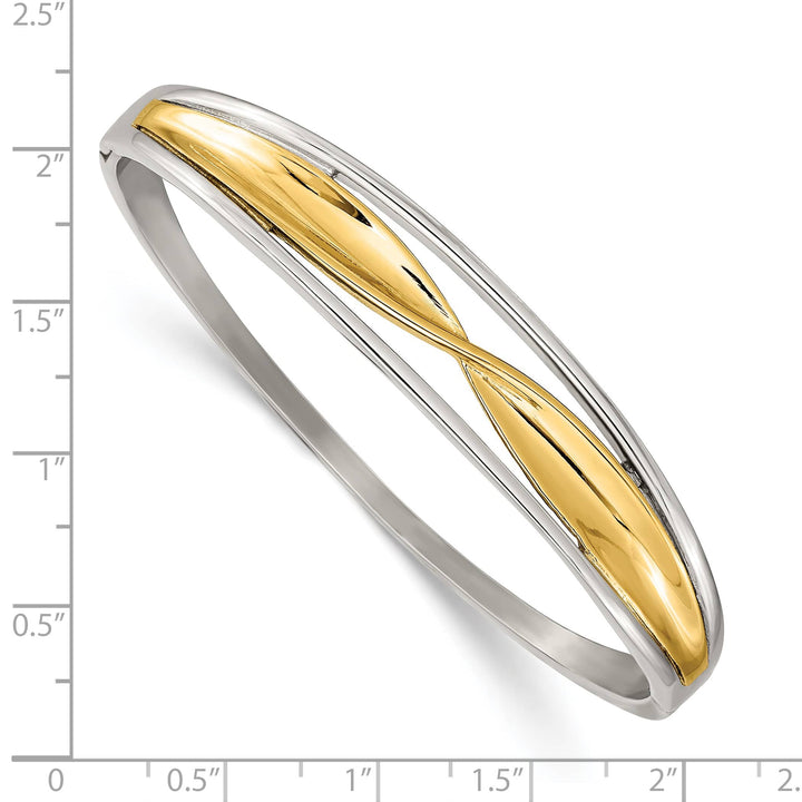 Chisel Stainless Steel Polished Twisted Yellow IP-plated Hinged Bangle