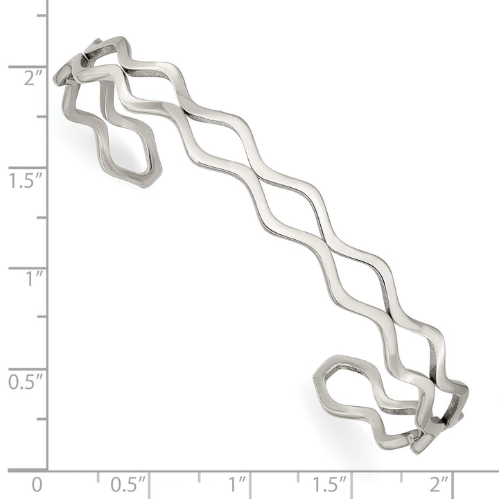 Chisel Stainless Steel Polished Wavy Cuff Bangle