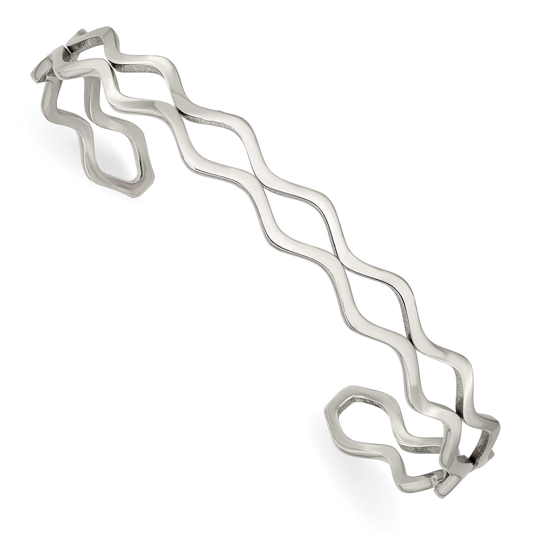Chisel Stainless Steel Polished Wavy Cuff Bangle