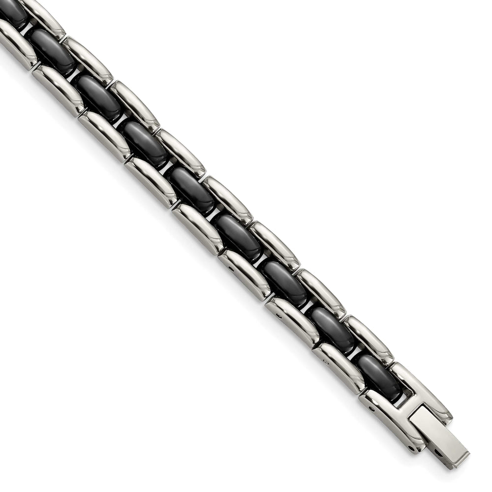Chisel Stainless Steel Polished with Black Ceramic 8" Link Bracelet