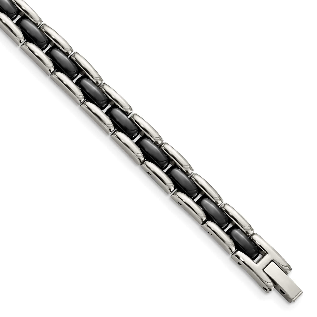 Chisel Stainless Steel Polished with Black Ceramic 8" Link Bracelet